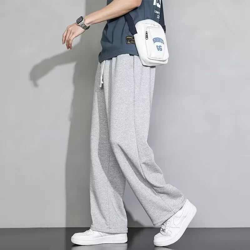 Men's Grey Loose-fit Straight-leg Casual Pants